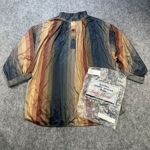 Vintage 80s Blouse Women Extra Large Striped Satin Made In USA Deadstock